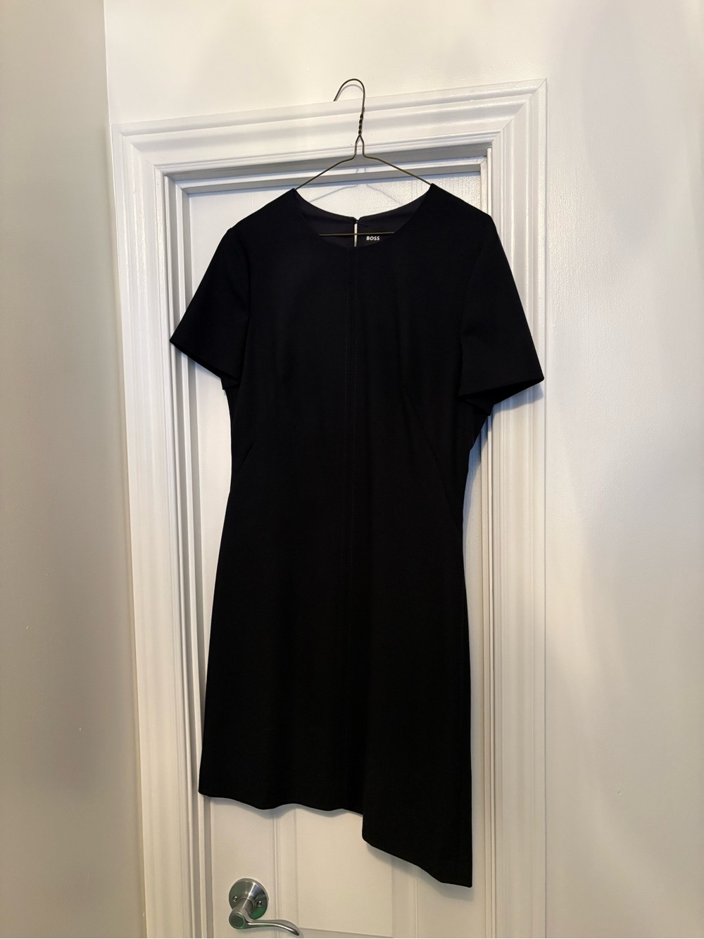 Boss Navy Linen Short-Sleeve Sheath Dress